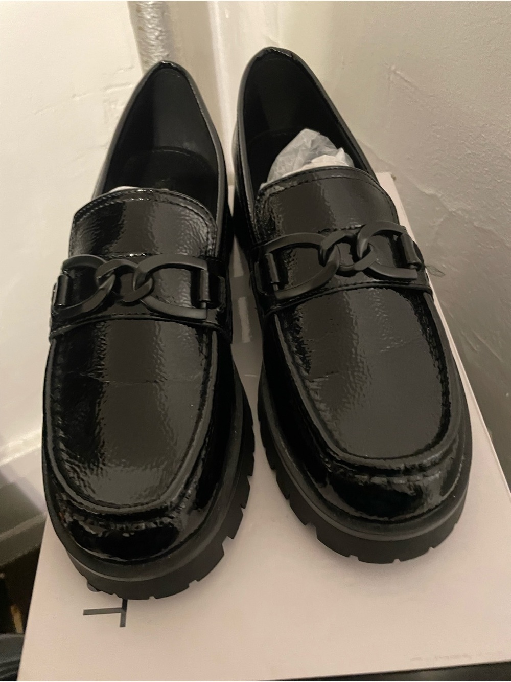 Nine West Gables 3 - Women’s Black Patent Leather Lug Sole Loafers